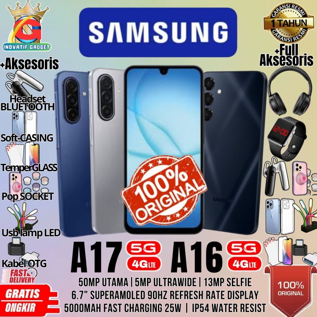 HP BARU SAMSUNG A17 5G | A17 | SAMSUNG A16 5G 8/256GB & 8/128GB Ram Upto 16GB - 50mp OIS Camera GARA