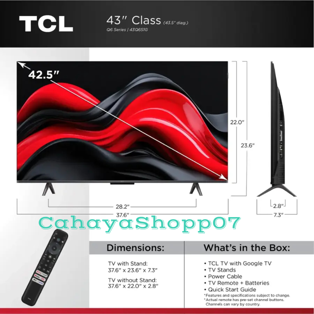 TCL QLED 43Q6 4K GOOGLE TV 43 inch 2023