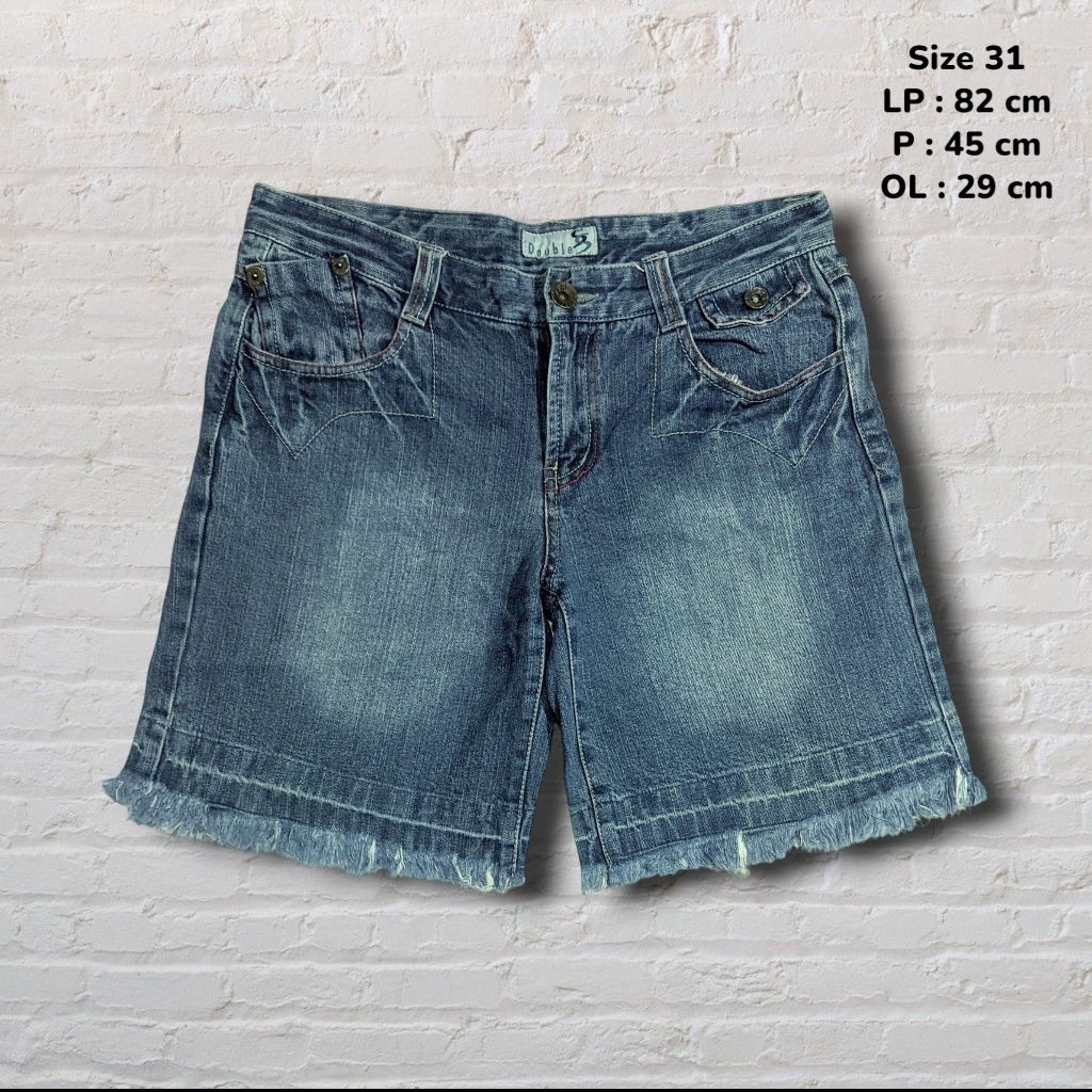 Size 30-31 Celana Pendek Shortpants Jeans Double S Blue Washed Fading Original Second Preloved #CP92