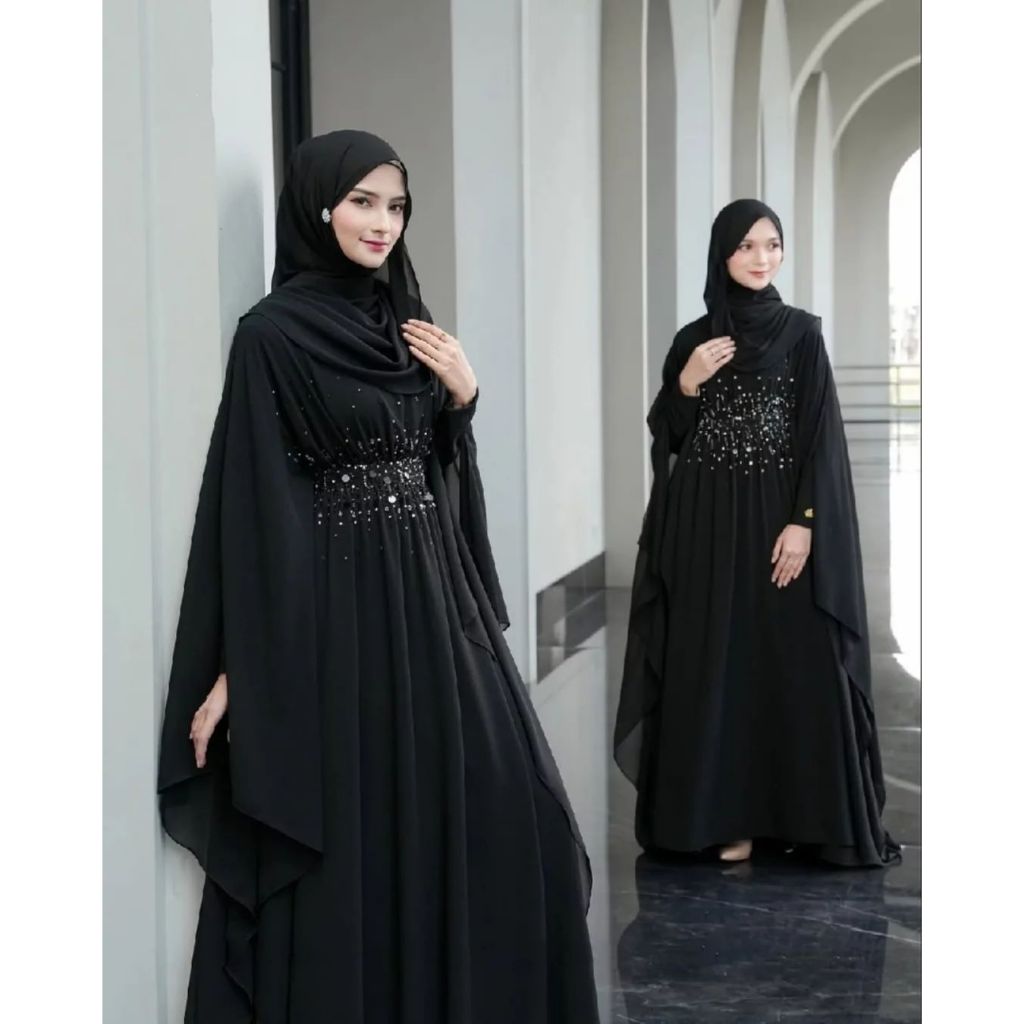 ABAYA LAYLA BLUE SPECTRE Gamis Abaya Kaftan Arabian Turky Mewah Terbaru Mat Ceruty Babydol Premium M
