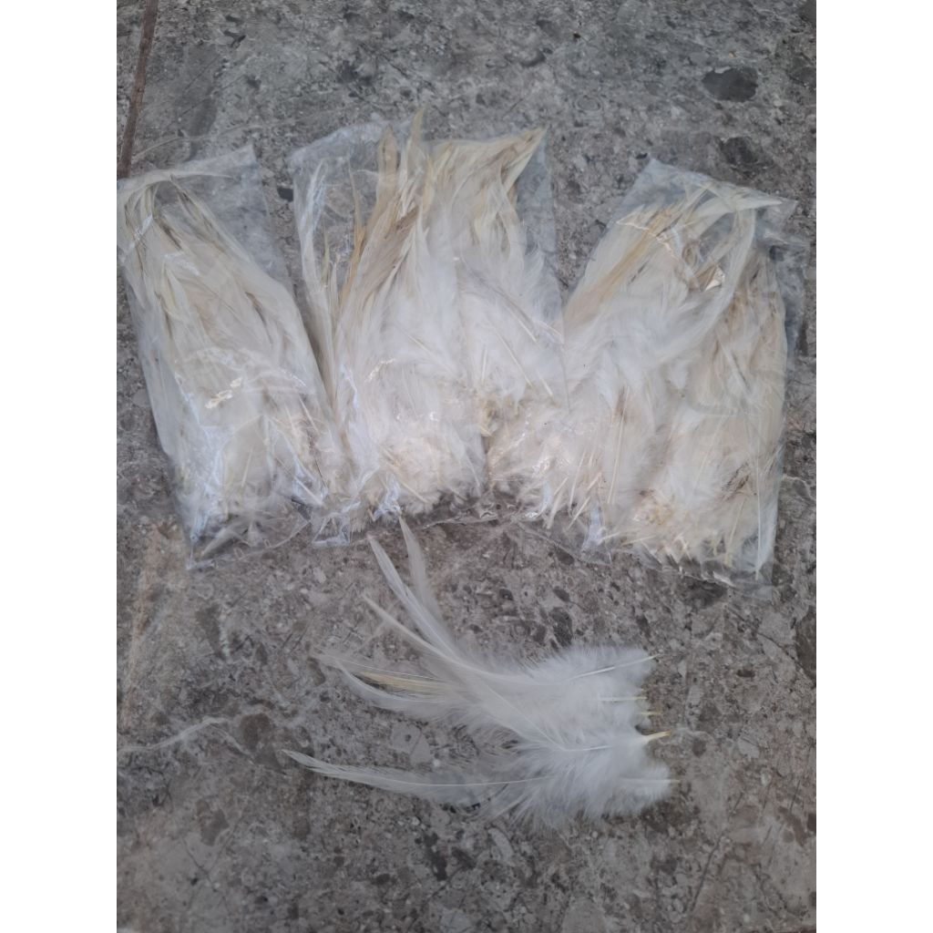 Bulu Ayam lembut putih bahan umpan pancing isi 100 helai