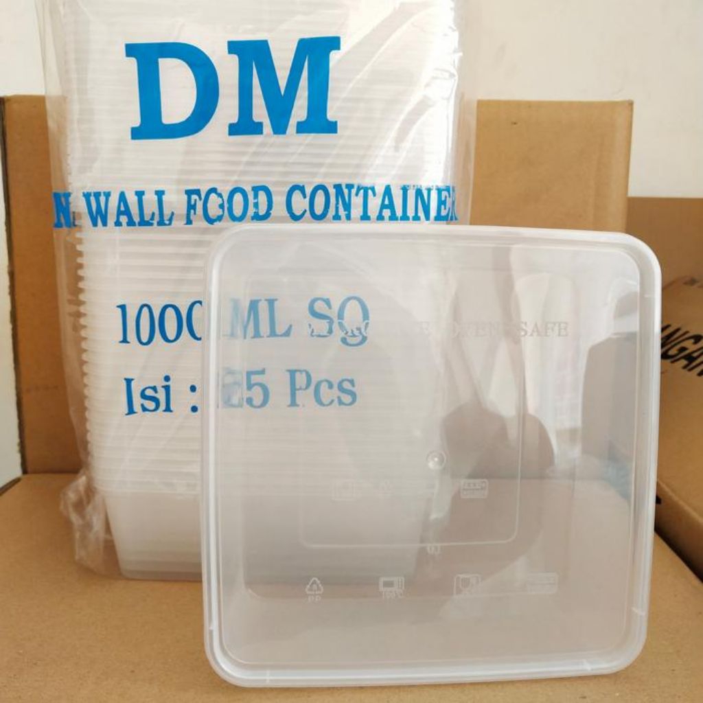 Thinwall 1000ml Sq/Kotak Makanan square Plastik / Tepak makan bening dengan tutup( merk random)