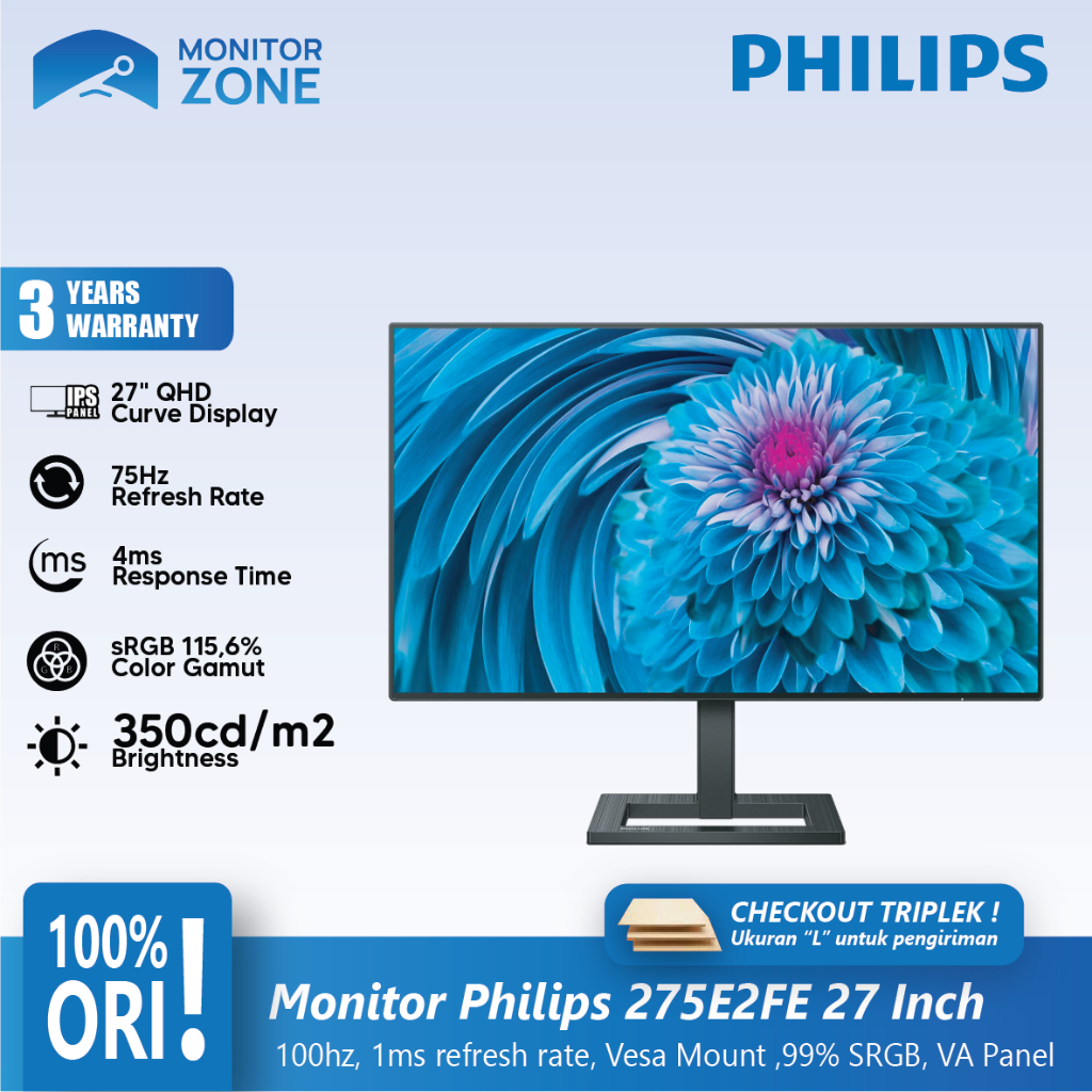 LED Monitor Gaming Philips 275E2FE 27 Inch 75Hz IPS QHD HDMI DP