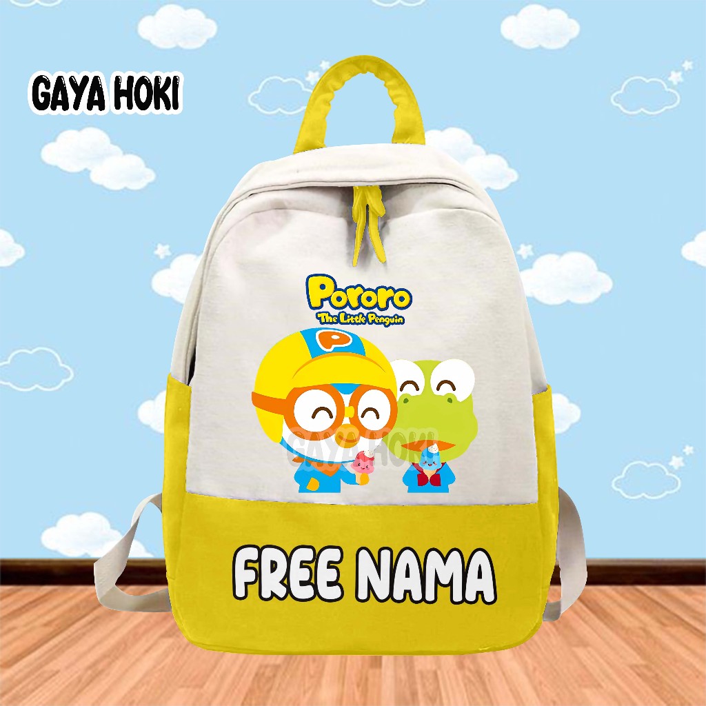 [FREE NAMA] Tas Ransel Tas Anak Sekolah TK/SD Gambar Poror The Little Pengiun Es Krim