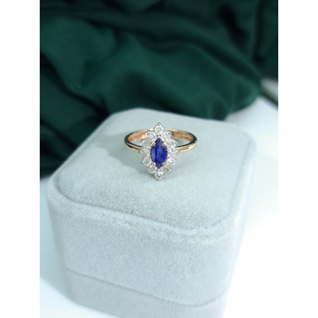 cincin emas berlian eropa blue safir (nj150)