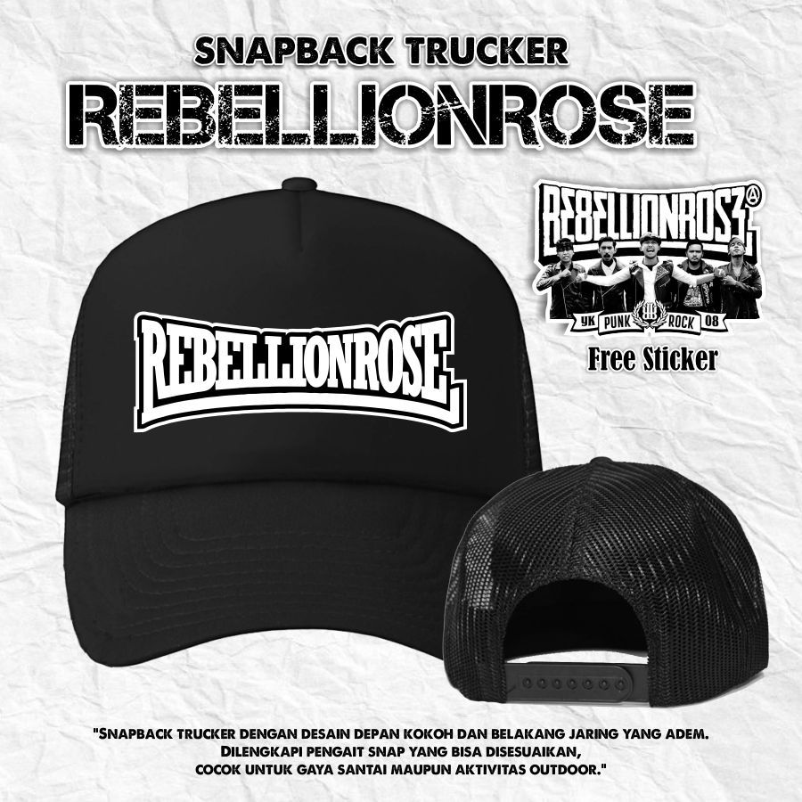 SyndicateMusicMerch Topi Snapback Jaring Topi Band Rebellion Rose Logo Terbaru Premium Distro
