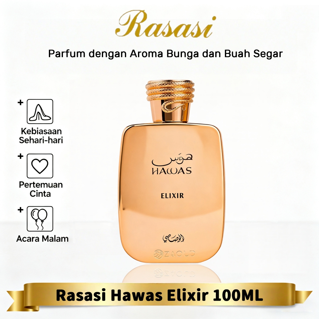 Rasasi Hawas Elixir 100ml EDP Original/Parfum Pria Arab Asli Wangi Maskulin Woody Oriental Tahan Lam
