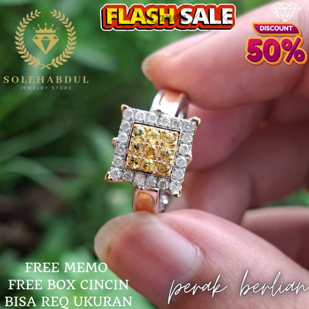 Cincin Berlian Perak Batu Yakut Asli + Memo Keaslian & Free Box (Bisa Request Size)