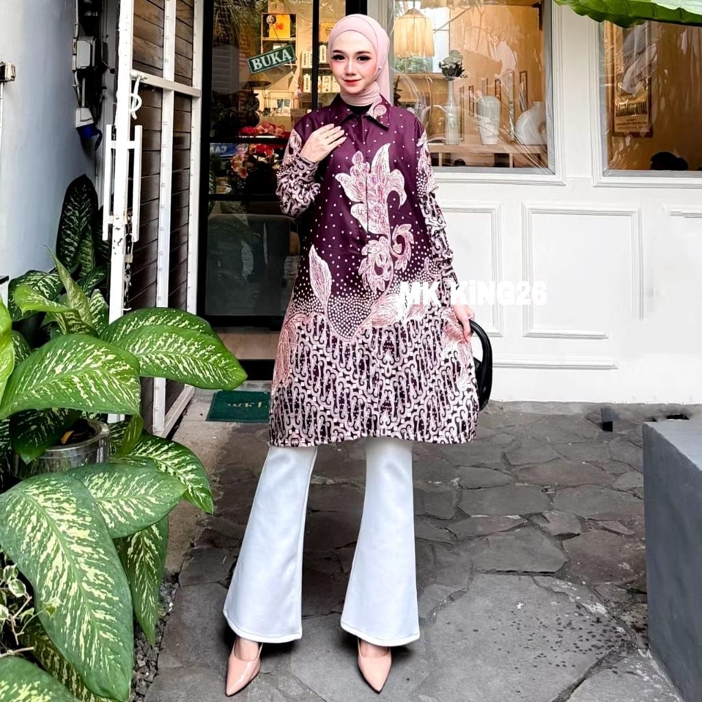 Seragam Tunik Batik Wanita Premium Modern Terbaru Baju Tunik Batik Modern Seragam kantor Guru Baju B