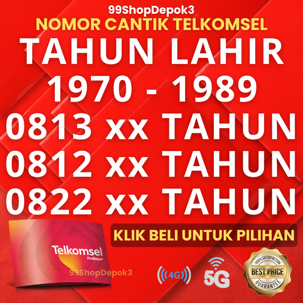 Kartu Perdana Nomor Cantik Telkomsel Simpati TAHUN P3 1970 - 1989 1988 1987 1986 1985 1984 1980 1977