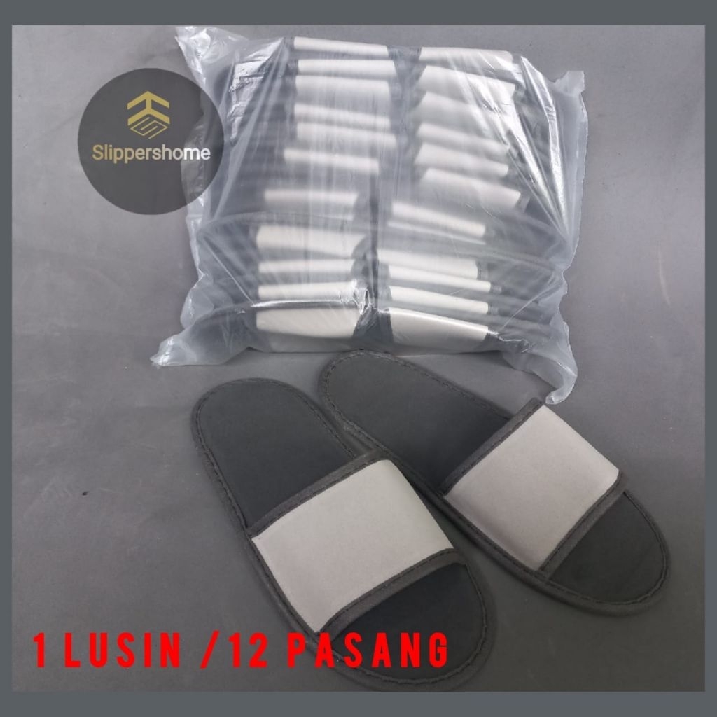 1LUSIN sandal hotel #sandal lantai #slippers  hitam abu sepon 4ml