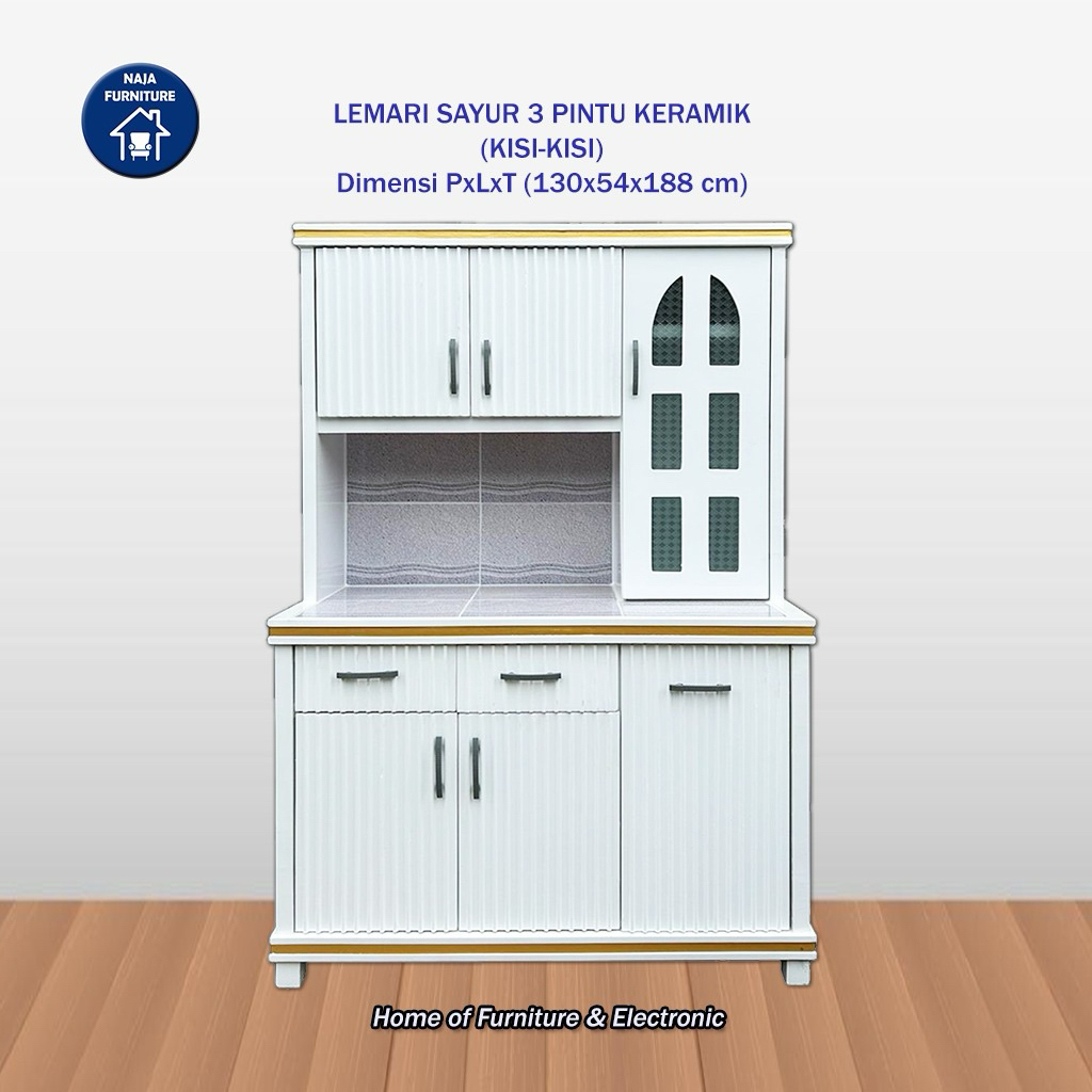 Lemari Sayur 3 Pintu Keramik Kisi-kisi | Rak Sayur Kayu 3 Pintu | Rak Piring 3 Pintu | Lemari Makan 