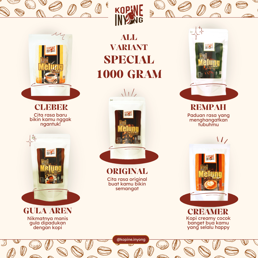 

Kopi Asli Special 1000 Gram All Variant Original, Rempah, Creamer, Gula Aren, Clebek-Kopine Inyong