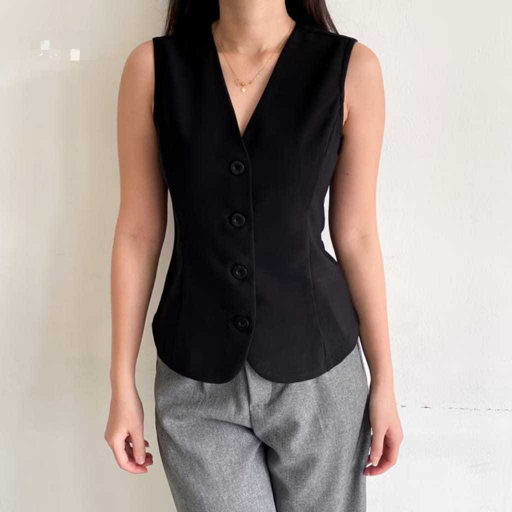 Vest Wanita Korea Style Polos || Rompi Wanita Kekinian Tanpa Lengan Korea