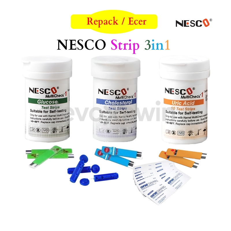 Nesco Multicheck 3in1 Strip Refill Tes Gula Darah, Asam Urat, Kolesterol Bonus Lancet