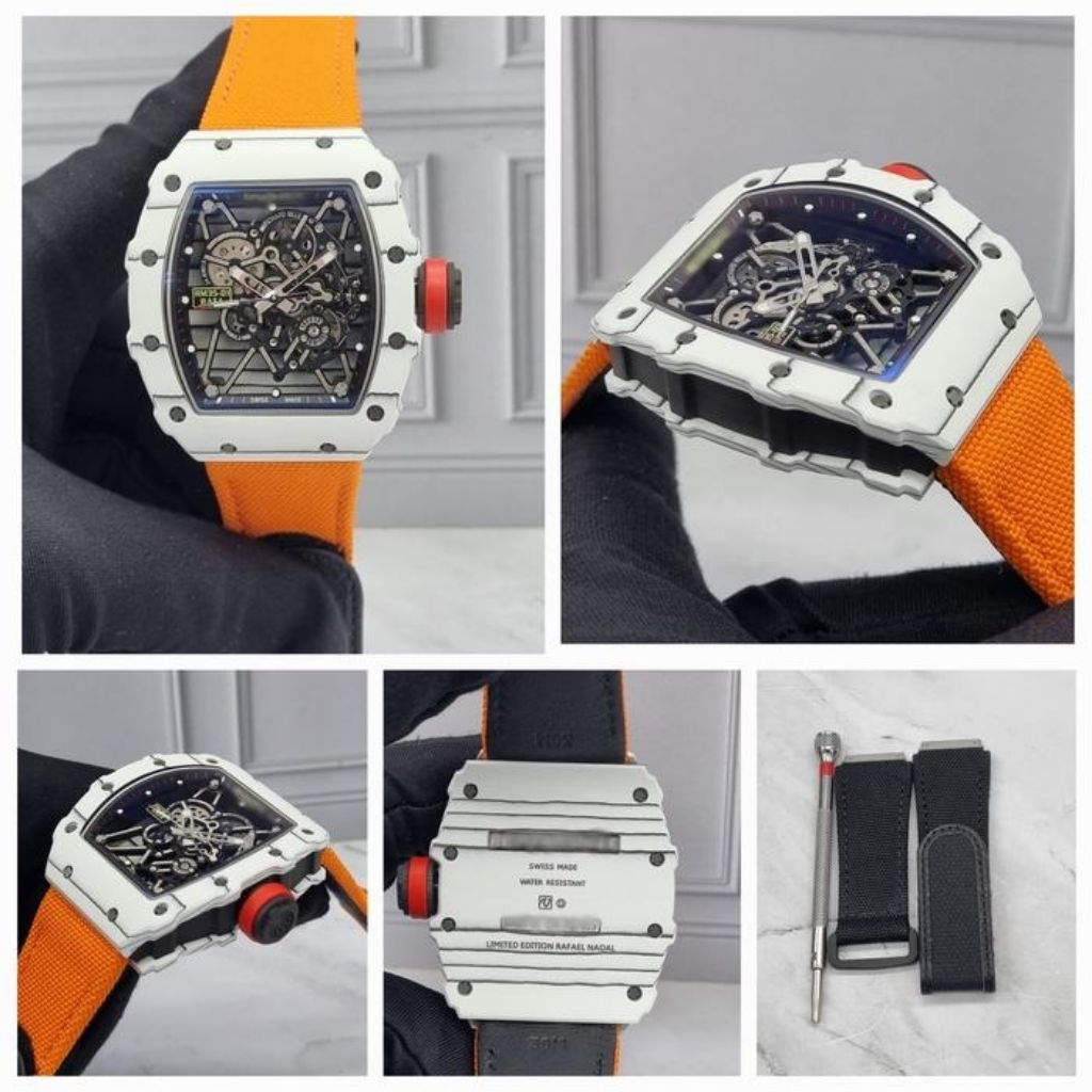 Jam Tangan Cowok  RM35-01 RAFAEL NADAL WHITE CARBON 44MM ORANGE NYLON STRAP/Jam Tangan Terbaru/Jam P