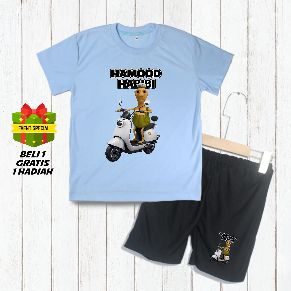 Setelan Kaos Anak Laki Laki Hamood Habibi 06 Sepeda Listrik [M3] – Adem & Nyaman, Sablon DTF, Bonus 