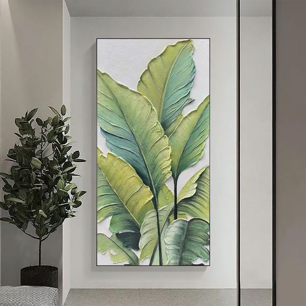 Lukisan Dinding Daun Pisang Tekstur - Lukisan Tangan Asli - Hiasan Dinding Ruang Tamu Aesthetic Mode