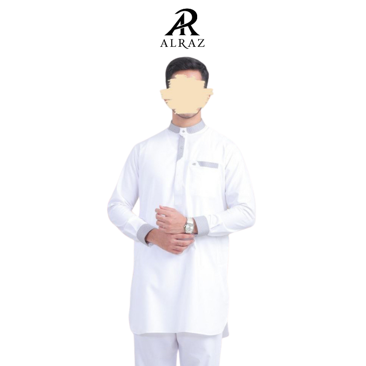 Al Raz - Gamis Jubah Pria Setelan Kurtah Kurta Pakistan Umroh Haji Manset Putih Model Samara