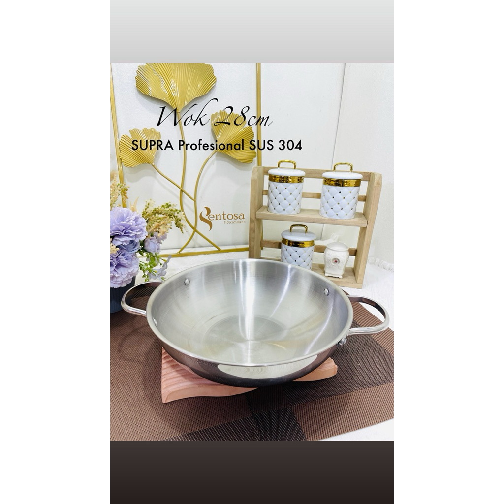SUPRA Stainless Steel SUS 304 Wok 28 Cm Professional Series