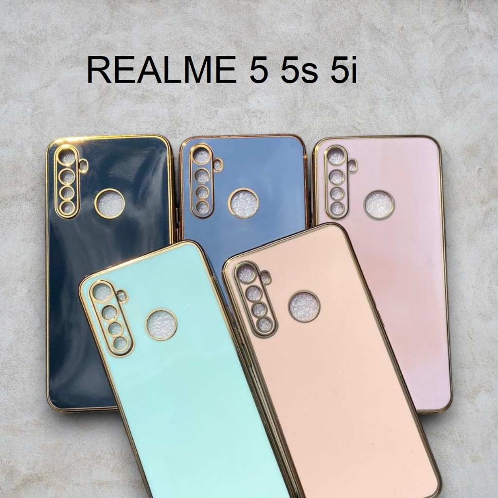 6D Lens Cover Case for REALME 5 5i 5s Square Edge Gold Chrome List 6D Plating