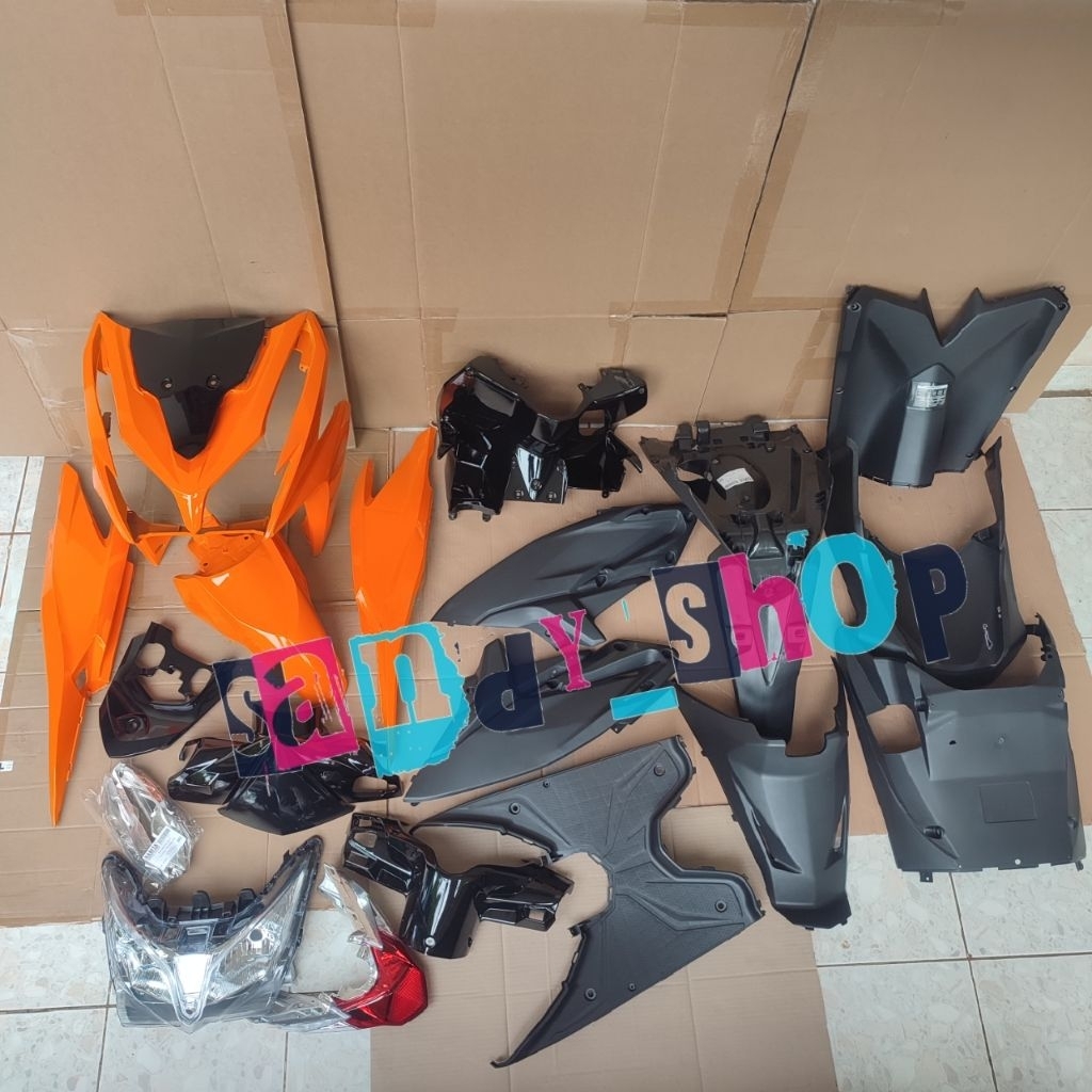 Full Body Halus Kasar + Reflektor Lampu Set Honda Vario Techno 125 Fi Old Kzr Orange