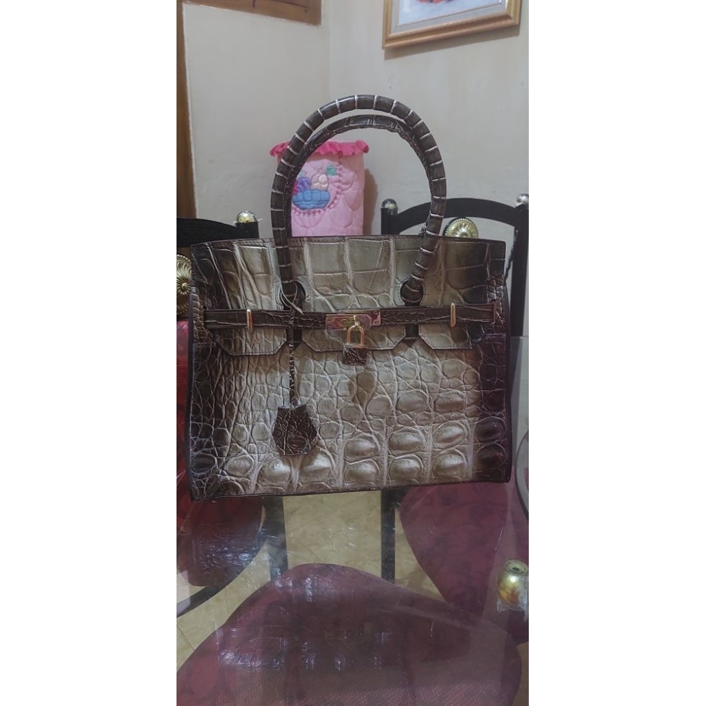 Tas Wanita Kulit Buaya Asli Burkin Croco High Gloss Top Grain Leather Second