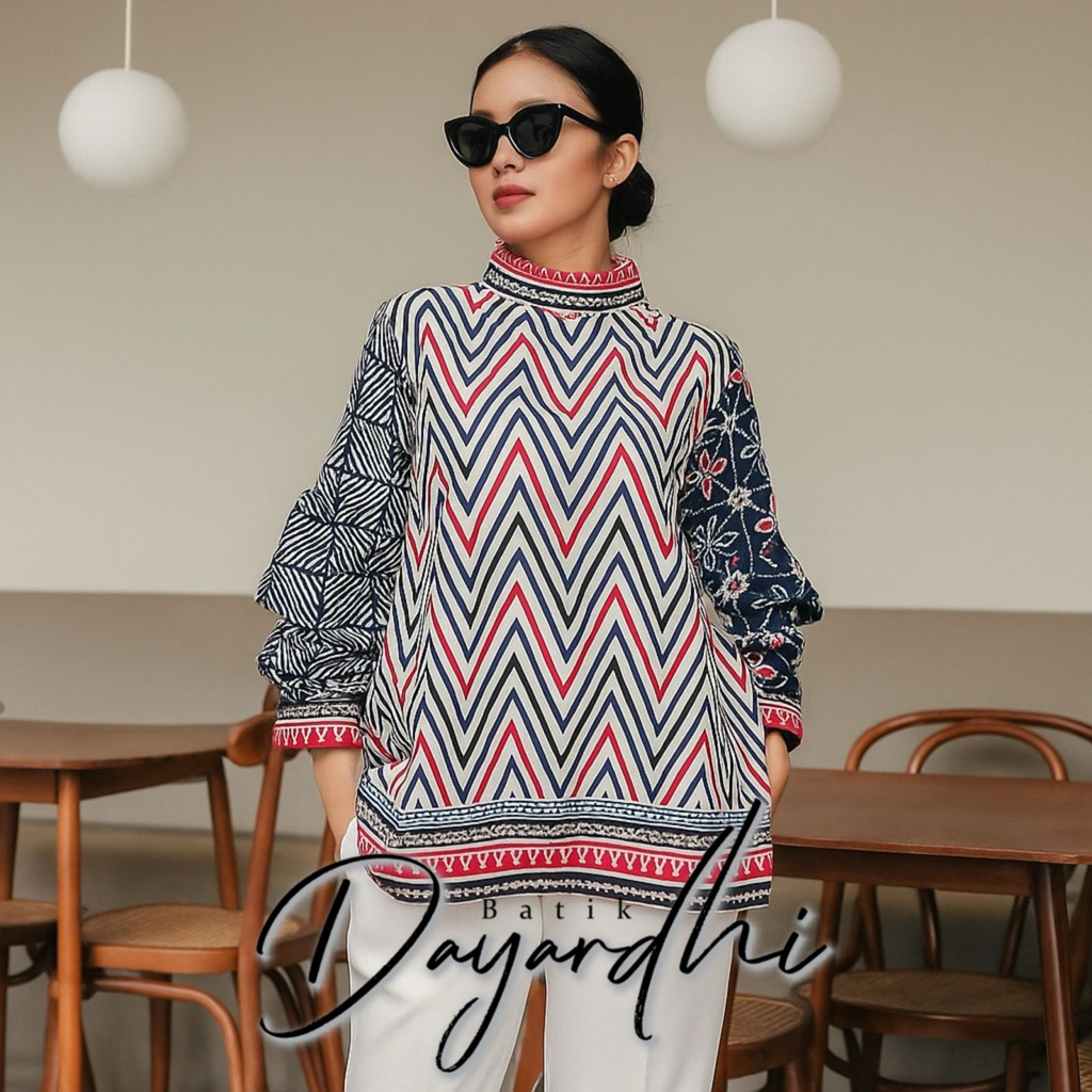 Atasan Blouse batik kerja wanita modern - Batik Dayardhi - model rampel motif iwan tirta