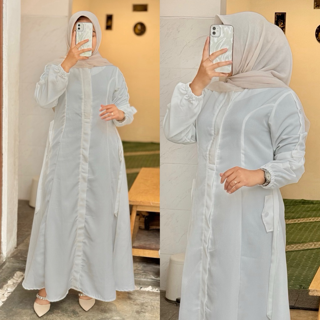 Kasih - Adiba gamis dress hitam putih kancing polos premium wanita terbaru