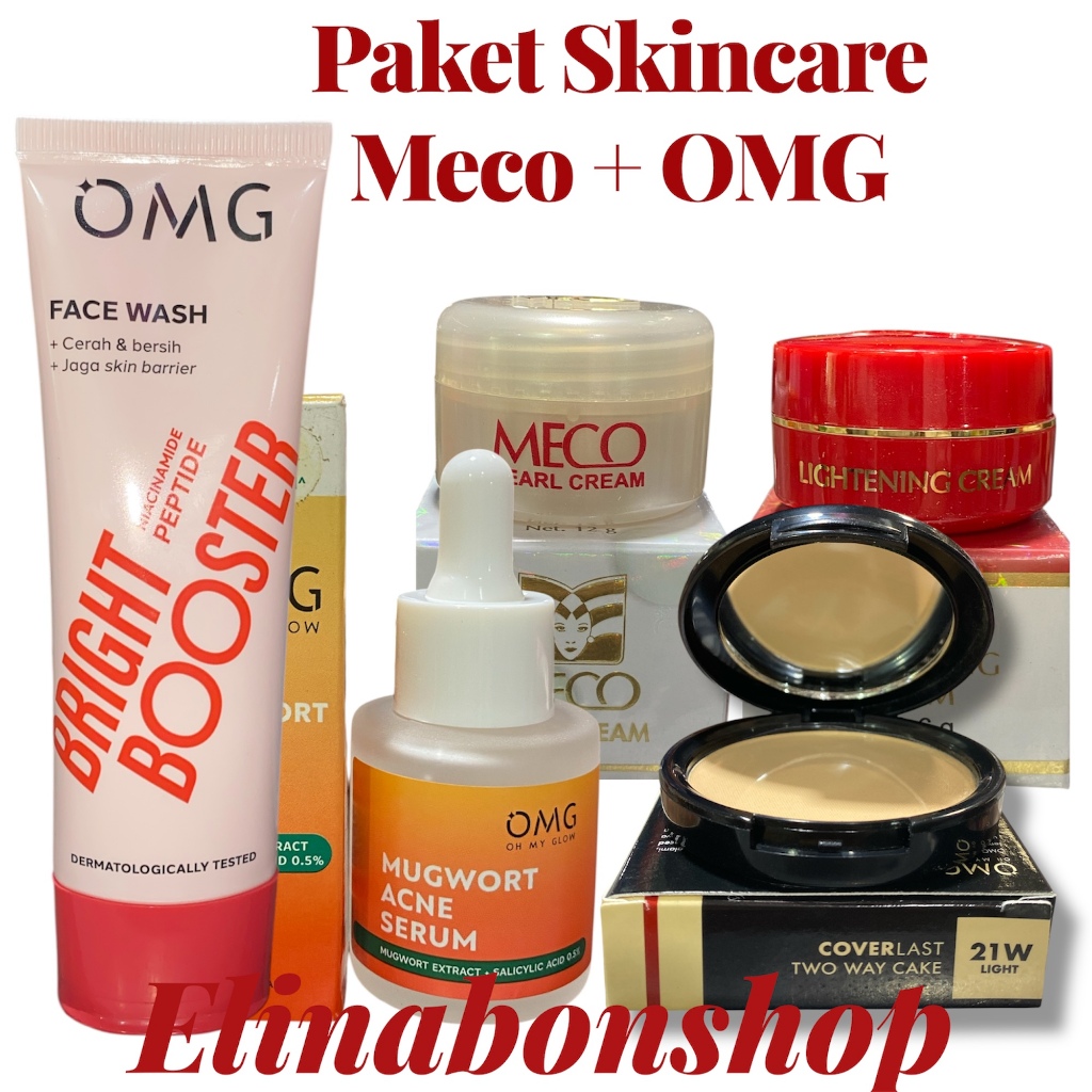Paket Skincare MECO+OMG | OMG Face Wash 50ml | OMG Serum 20ml | MECO Day Cream 12gr | MECO Night Cre