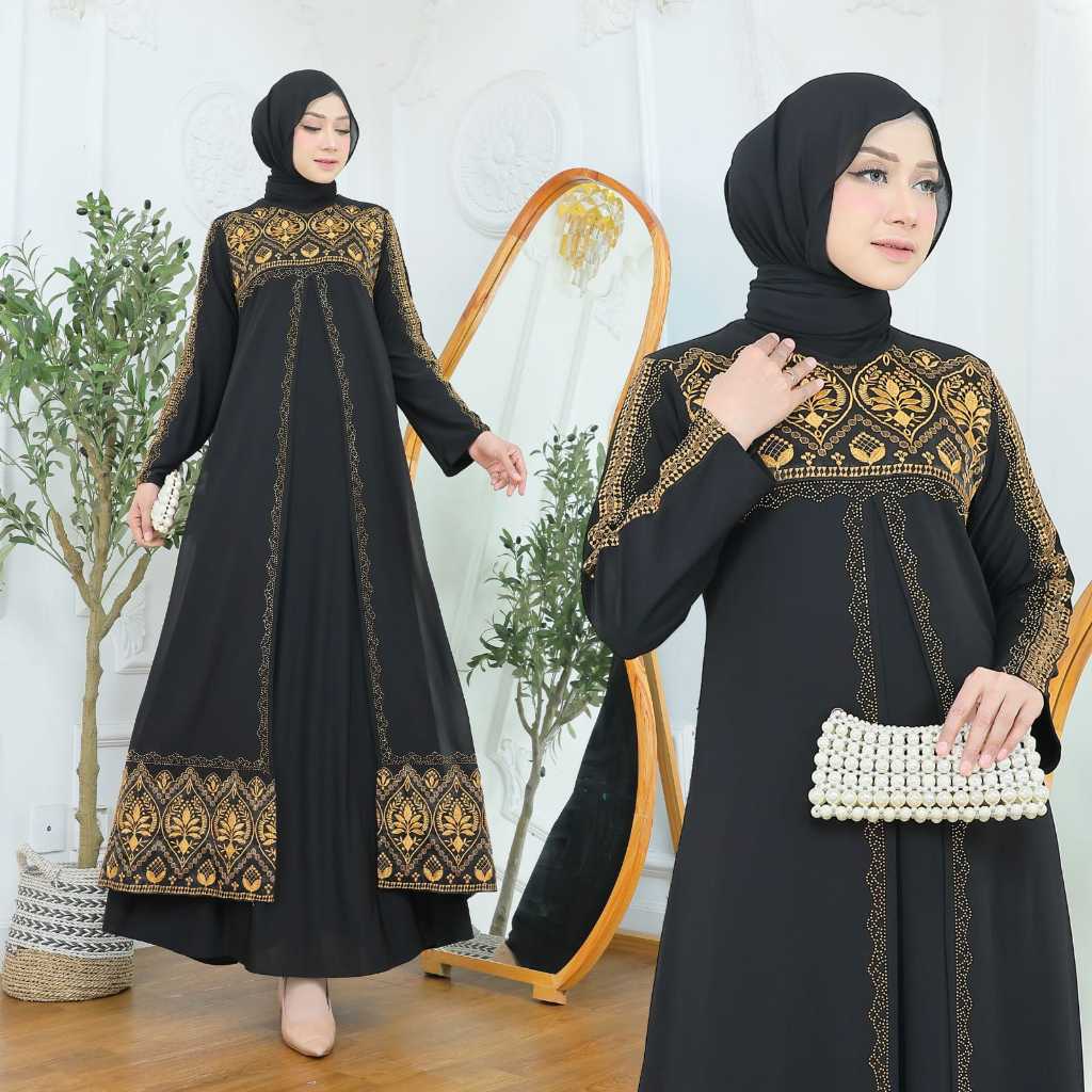 Gamis Abaya Turkey/ Abaya Arab Jersey Mix Ceruti Bordir Mote Swarosky Turkey Model RATU DZK Terbaru