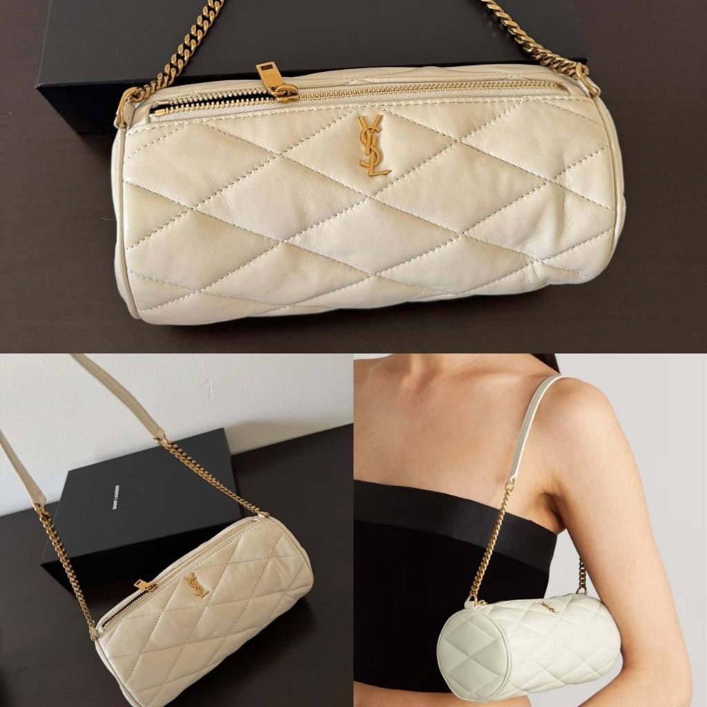 Ysl Sade Mini Tube Bag In Quilted Lambaskin - White