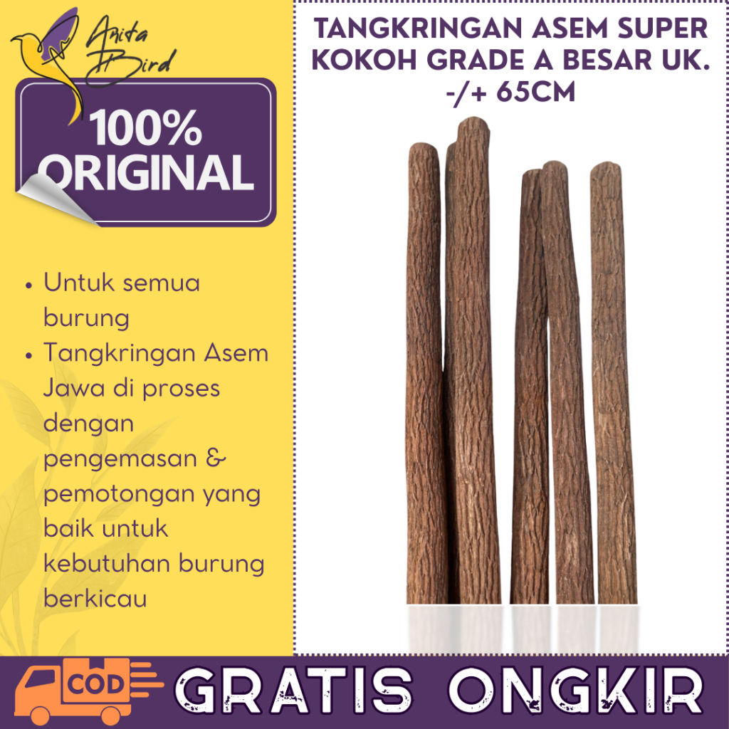 Tangkringan Burung Kayu Asem Jawa 65cm Diameter 14mm Tenggeran Murai Batu Kacer Cucak Ijo Kenari Jal