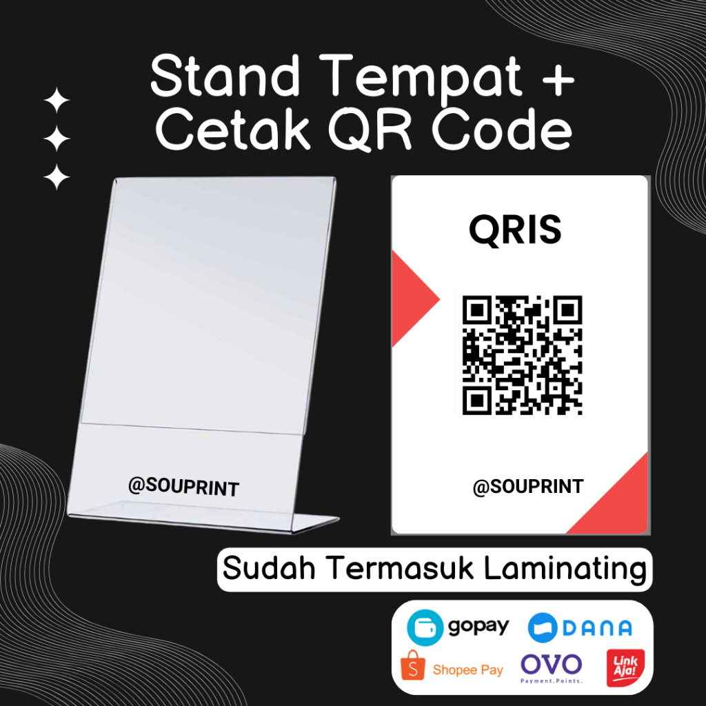 Stand Tempat Pembayaran QRIS CODE + Cetak Laminating Tebal / Tempat QRIS Pembayaran / QRIS / Pembaya