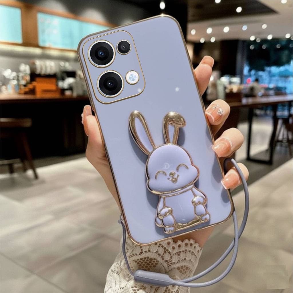 Soft Case Oppo Reno 13 5G Reno 13 Pro Casing Luxury 6D Plating Cute Bunny Holder Free tali lanyard