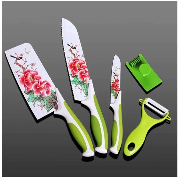 FLOWER KITCHEN KNIFE SET 5PCS - PISAU DAPUR SET MOTIF BUNGA 5IN1 - PISAU KERAMIK VIRAL SET MOTIF BUN