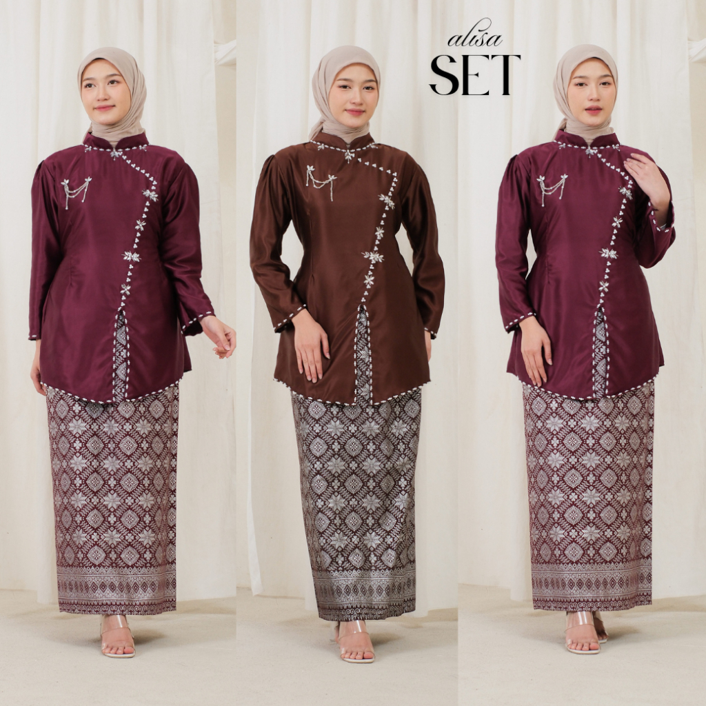 Alisa One Set Baju Kurung Kebaya Wanita Rok Songket Modern Premium Termurah 2025