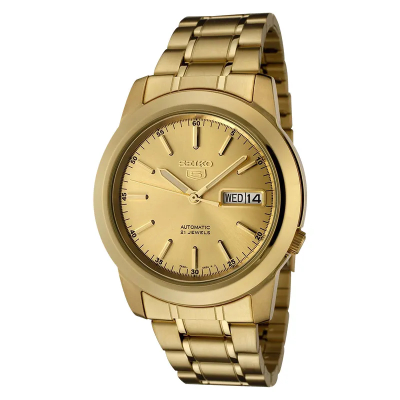 Jam Tangan Pria Seiko 5 Sports SNKE56K1 Automatic Gold Dial Gold Stainless Steel Strap