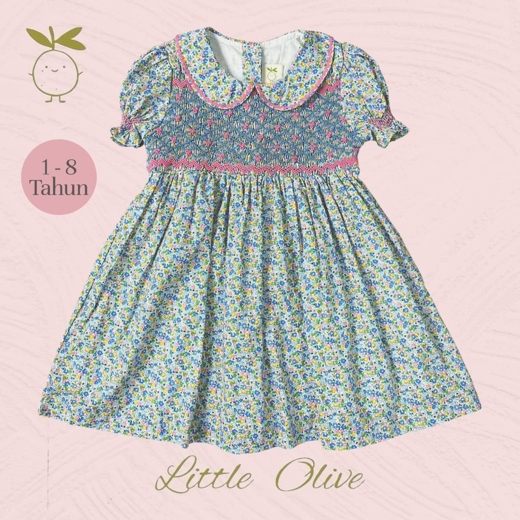 Little Olive - Hillary Dress | 1-8 Tahun | Dress Anak Perempuan Hand Smocked Premium Vintage