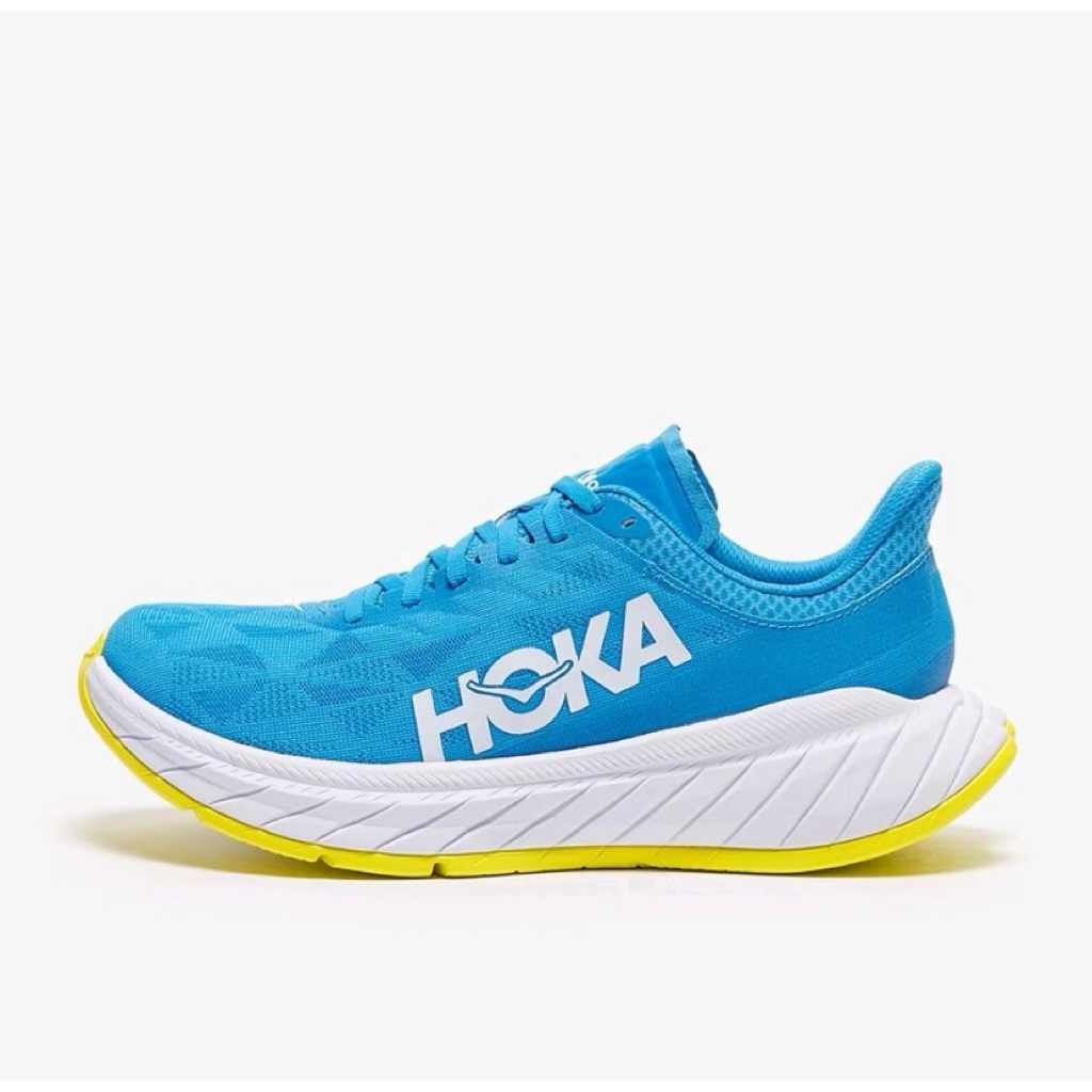 Sepatu running hoka carbon x2 blue white yellow outdoor