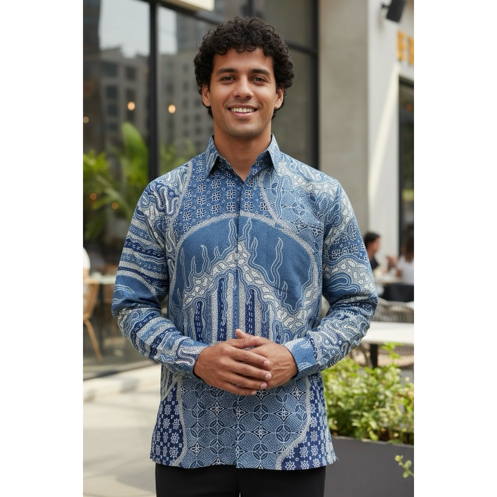 kabu-kemeja pria lengan panjang katun bermotif serat nanas batikkalaindonesia