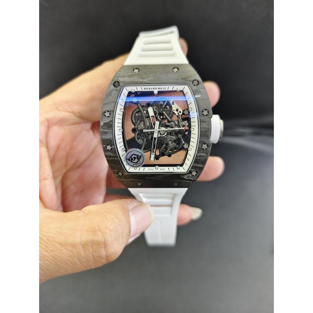 JAM TANGAN  RM055 BUBBA WATSON BLACK CARBON TITANIUM CASE 44MM WHITE RUBBER STRAP