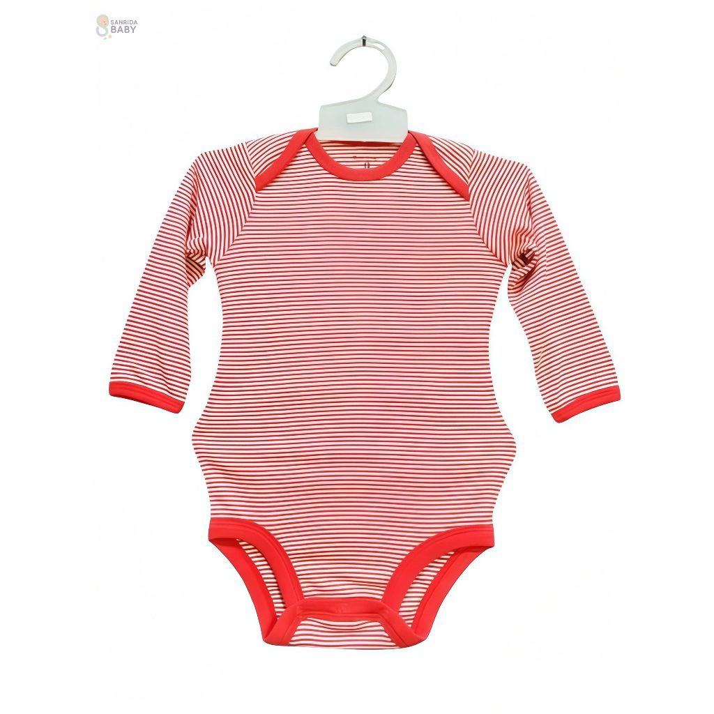 Baju Bayi Jumper Lengan Panjang Motif Garis Merah Putih / Nyaman untuk Newborn hingga 12 Bulan / Bod
