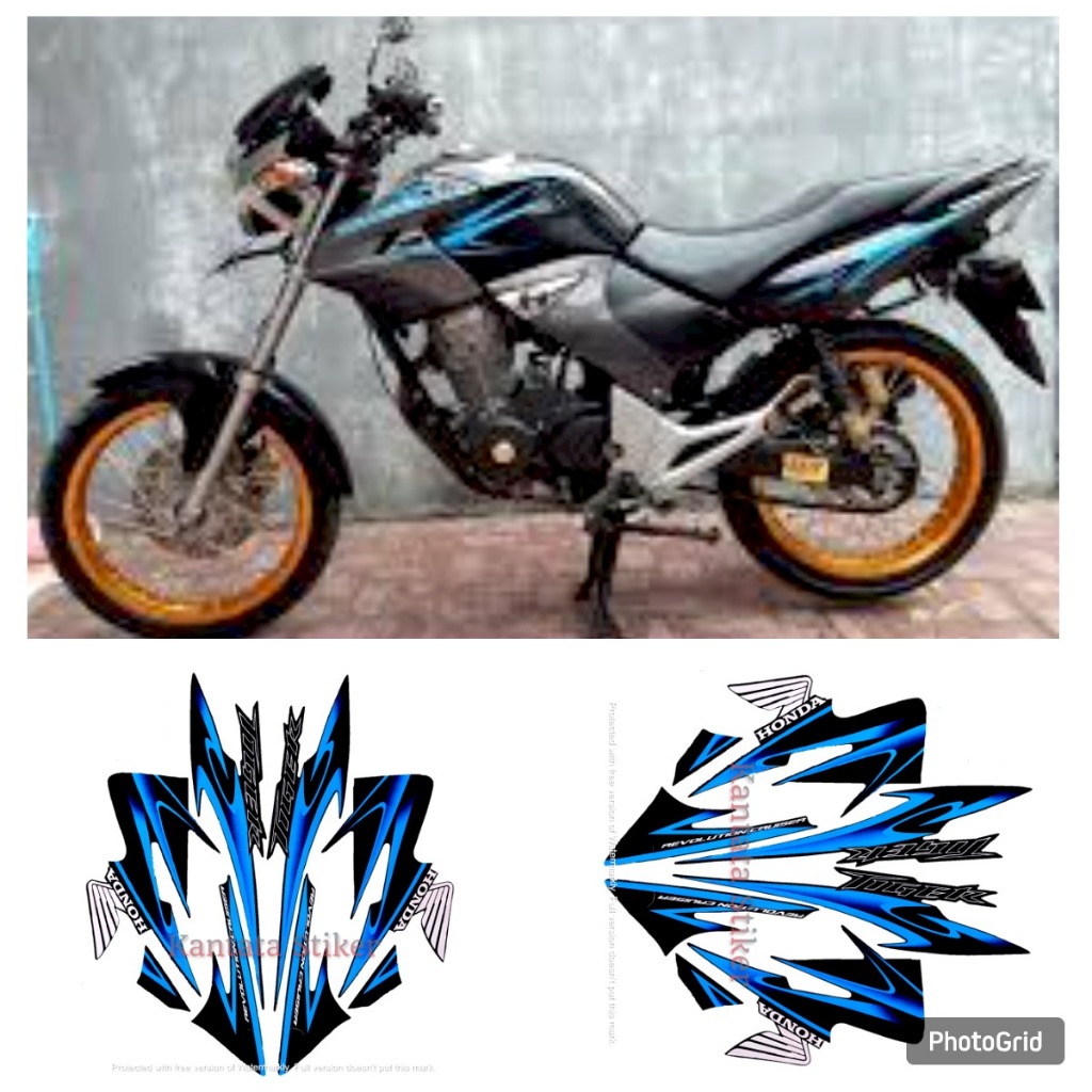 STIKER STRIPING LIS LES BODY MOTOR TIGER REVO 2013 FULL HITAM BIRU STANDAR FULL SET
