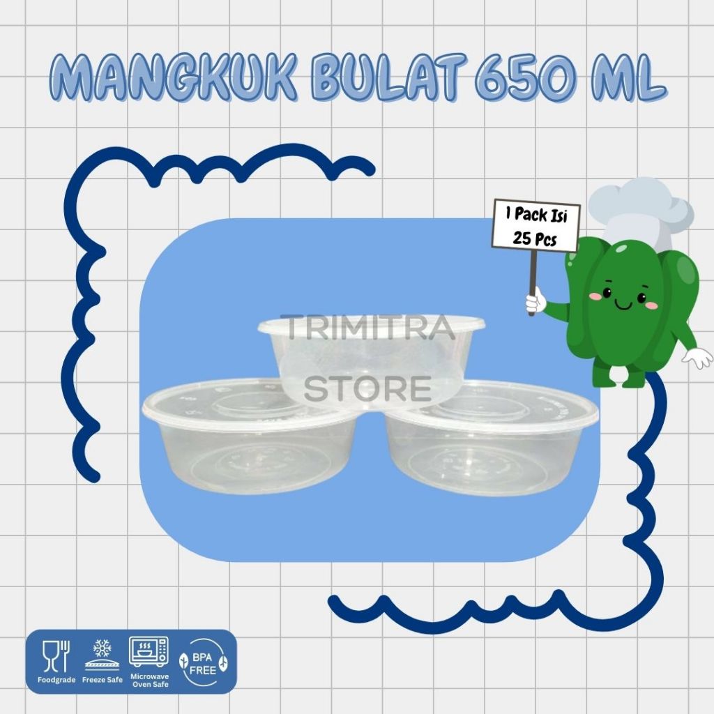 ( Isi 25 Pcs ) Thinwall ROUNDBOWL 650 ml MANGKUK BULAT Plastik Take Away Bowl Bulat Salad Buah Pudin