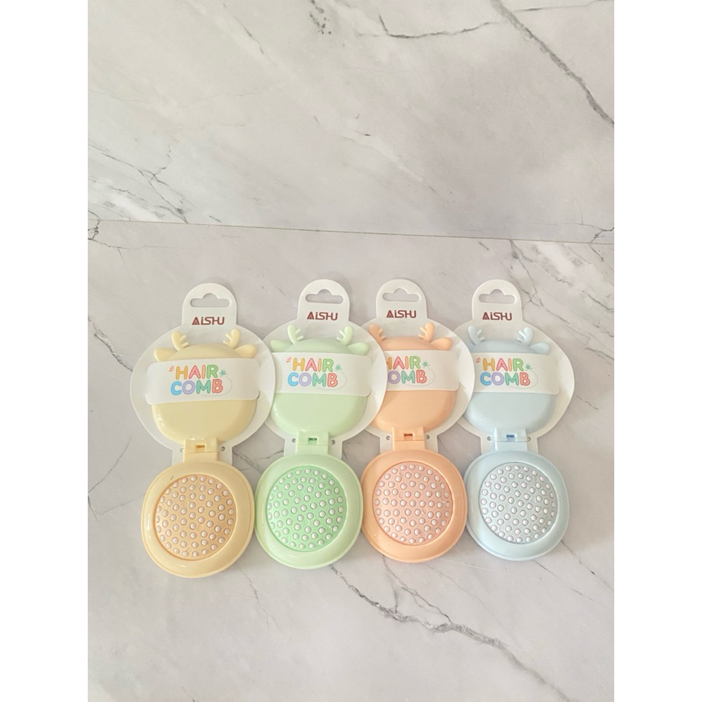 kaca lipat sisir kecil bulat aesthetic pastel karakter hewan rusa christmass lucu