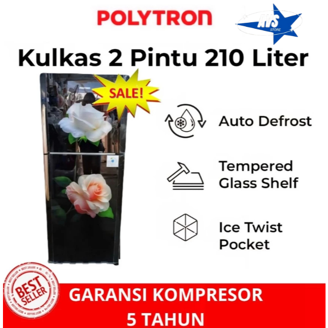 POLYTRON LEMARI ES 2 PINTU BELLEZA 210 LITER PRM 21DRD