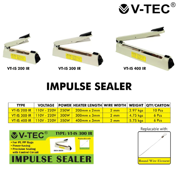 V-TEC Impulse Sealer 2MM Mesin Empet VT-IS-200 / IS-300 / IS-400