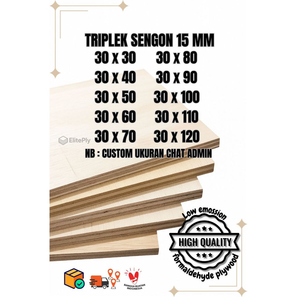 Triplek custom sengon 15mm plywood multiplek halus 2 sisi lebar 30 cm