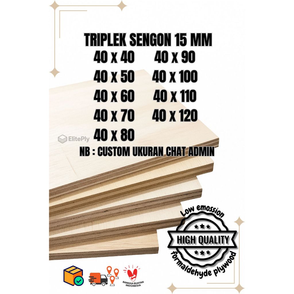 Triplek custom sengon 15mm plywood multiplek halus 2 sisi lebar 40 cm